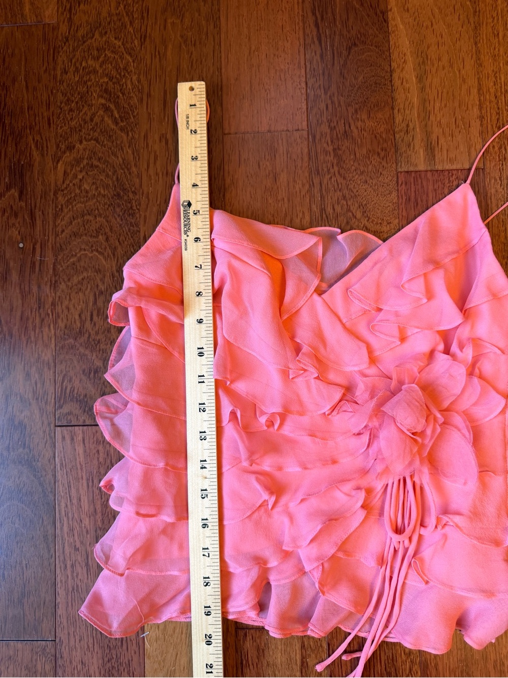 Caché Coral Pink 100% Silk Ruffle Rosette Cami Top Size 4 - Picture 7 of 9